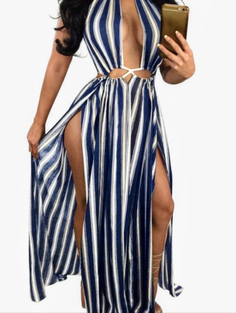 BIUBIU Women's Sexy Boho Striped Halter Maxi Dress W/ Rope Summer Dress